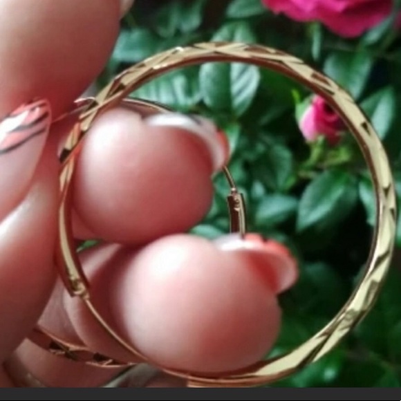 New 18k Gold Hoop round Earrings ear ring - Picture 4 of 6